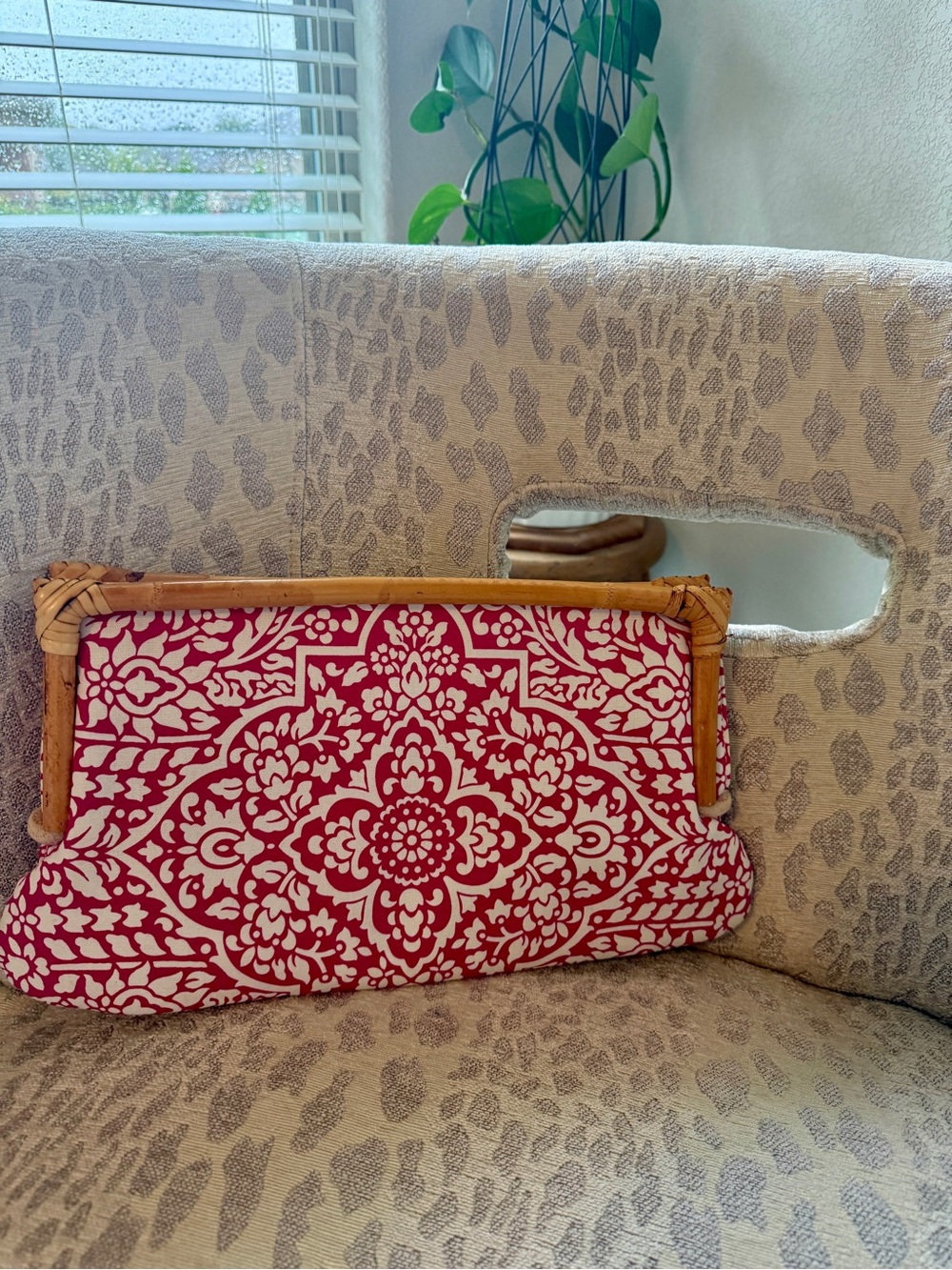Donna Dixon Bamboo Frame Clutch Pink Medallion Print